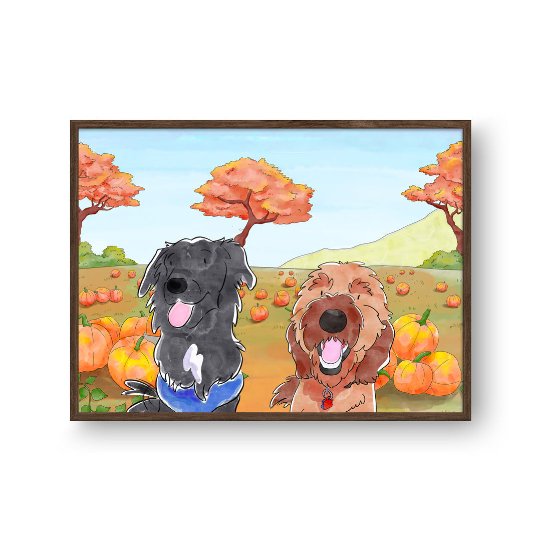 Halloween Watercolor Pet Portrait - Two Pets