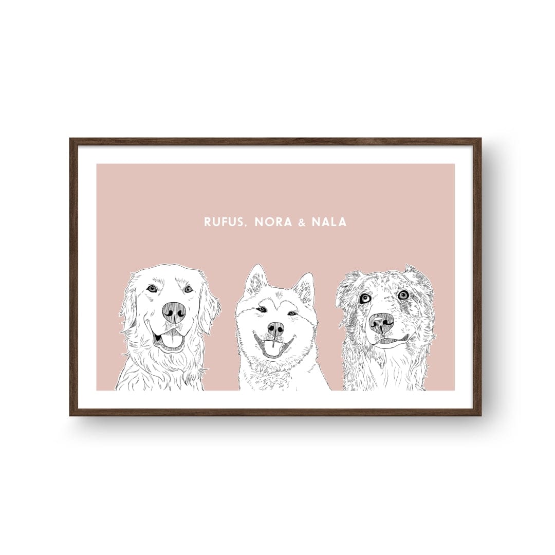 Royal and Paws - Framed Poster Illustrated Pet Portrait - Three Pets