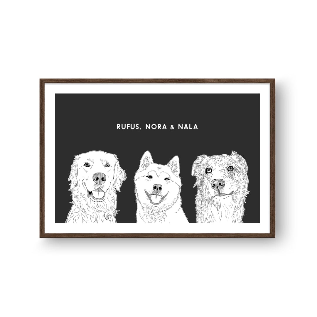 Royal and Paws - Framed Poster Illustrated Pet Portrait - Three Pets