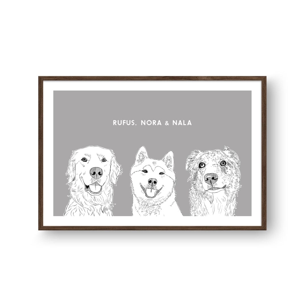 Royal and Paws - Framed Poster Illustrated Pet Portrait - Three Pets