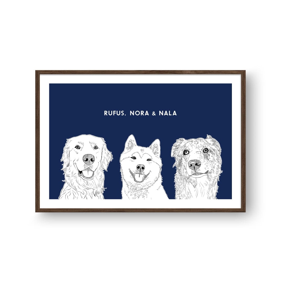 Royal and Paws - Framed Poster Illustrated Pet Portrait - Three Pets