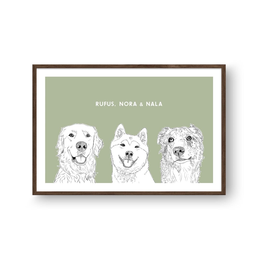 Royal and Paws - Framed Poster Illustrated Pet Portrait - Three Pets
