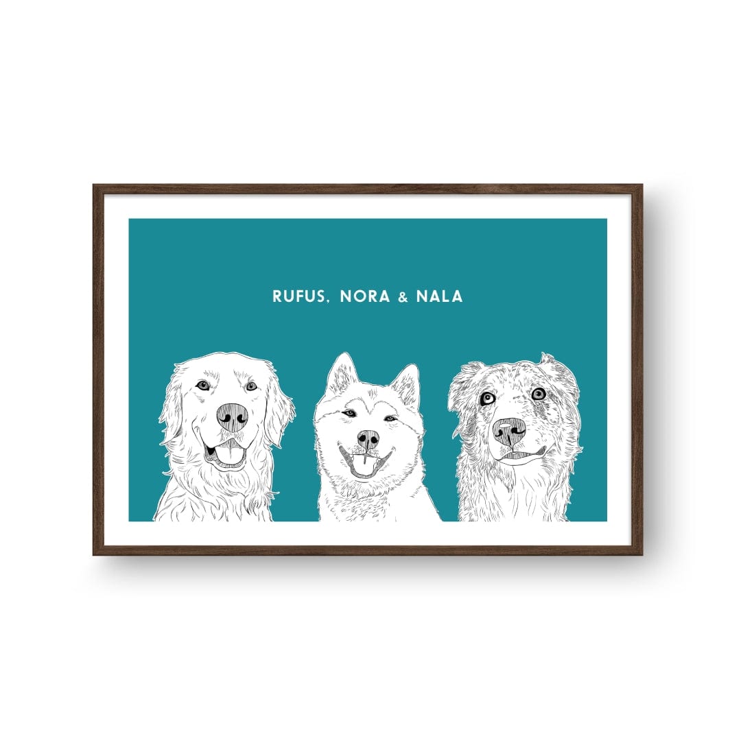 Royal and Paws - Framed Poster Illustrated Pet Portrait - Three Pets