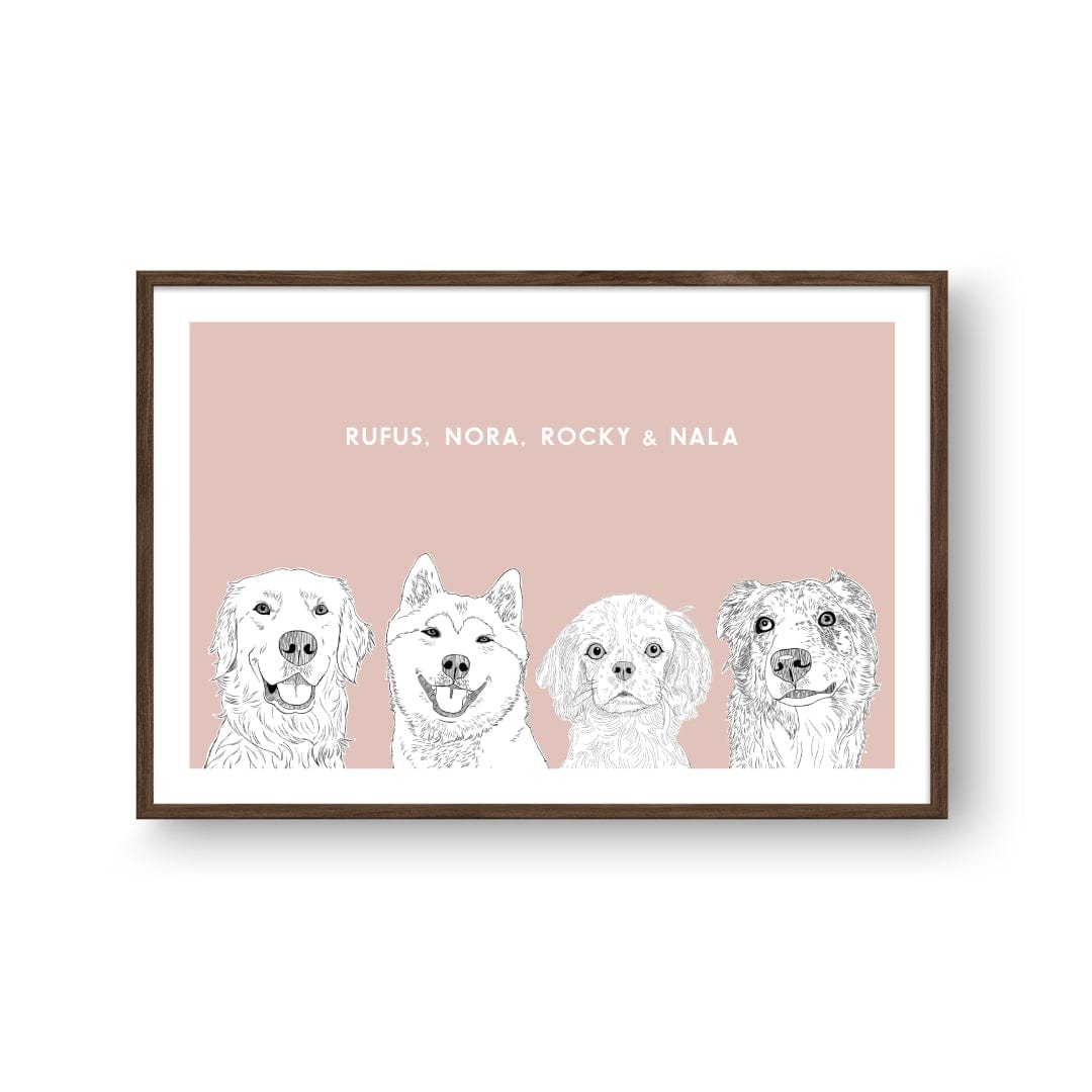 Royal and Paws - Framed Poster Illustrated Pet Portrait - Four Pets
