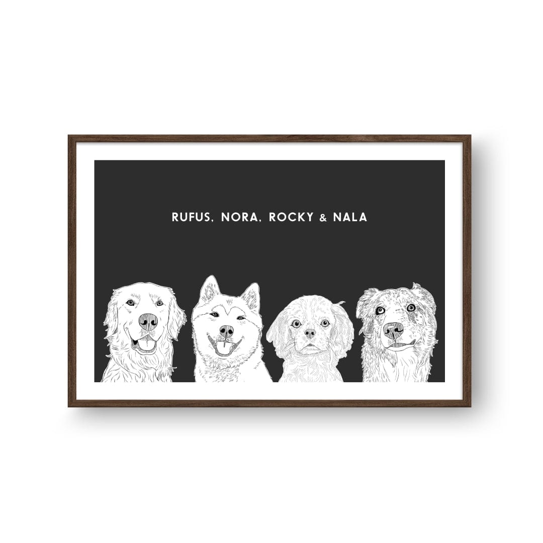 Royal and Paws - Framed Poster Illustrated Pet Portrait - Four Pets
