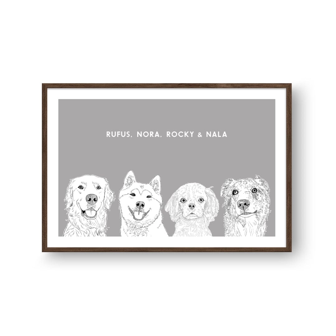 Royal and Paws - Framed Poster Illustrated Pet Portrait - Four Pets