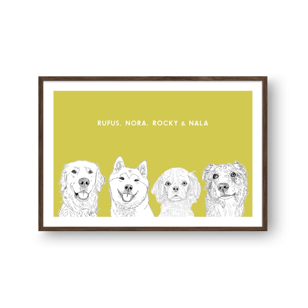 Royal and Paws - Framed Poster Illustrated Pet Portrait - Four Pets