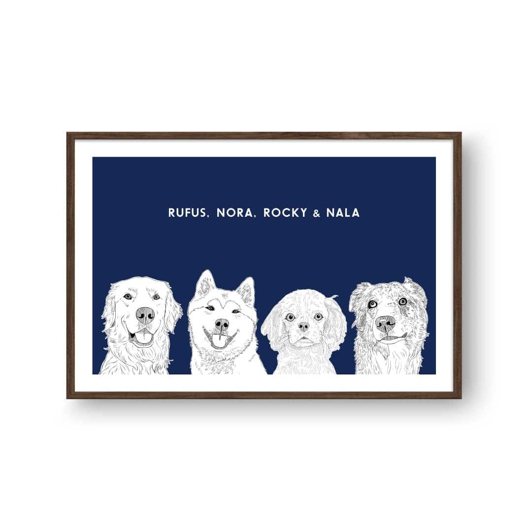 Royal and Paws - Framed Poster Illustrated Pet Portrait - Four Pets