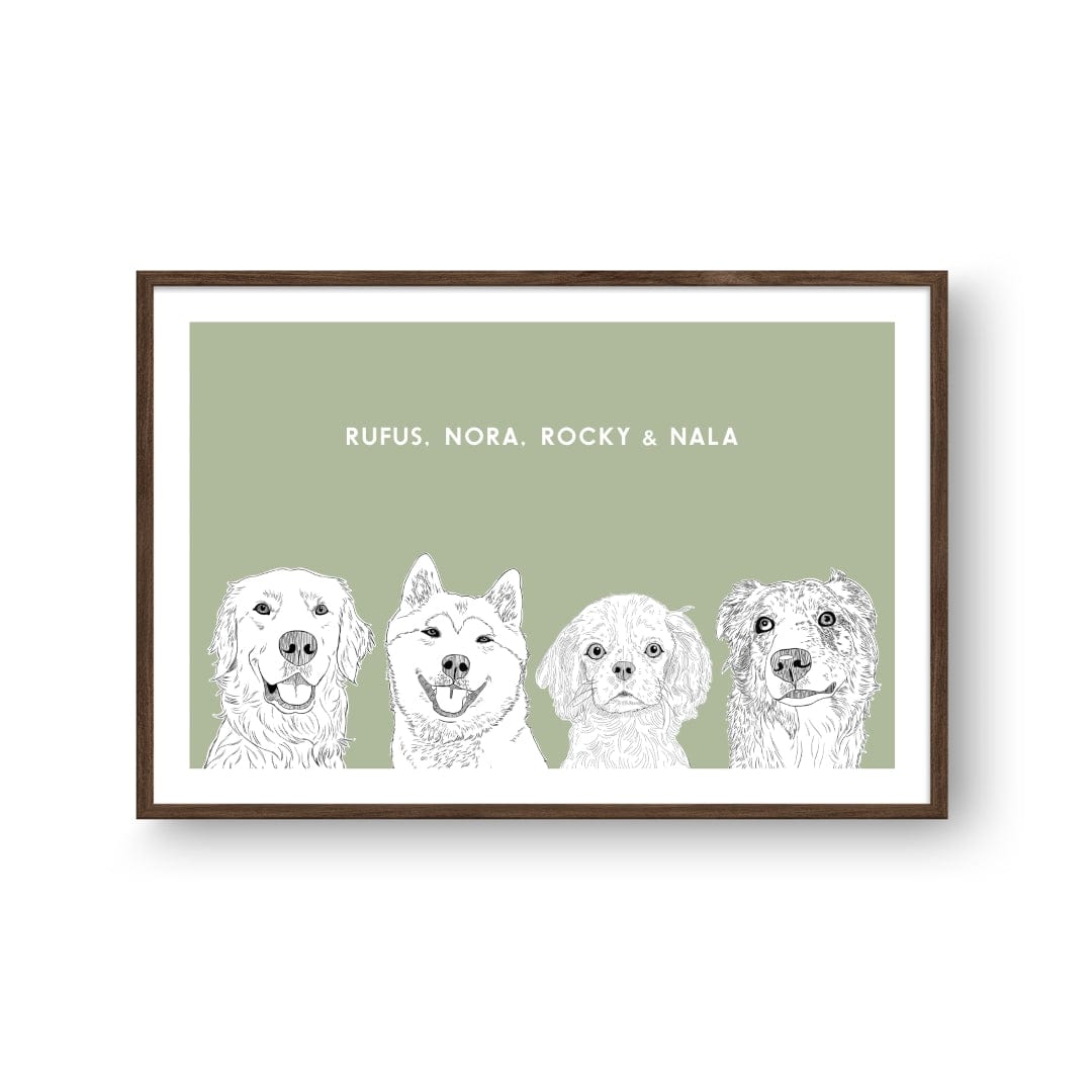 Royal and Paws - Framed Poster Illustrated Pet Portrait - Four Pets