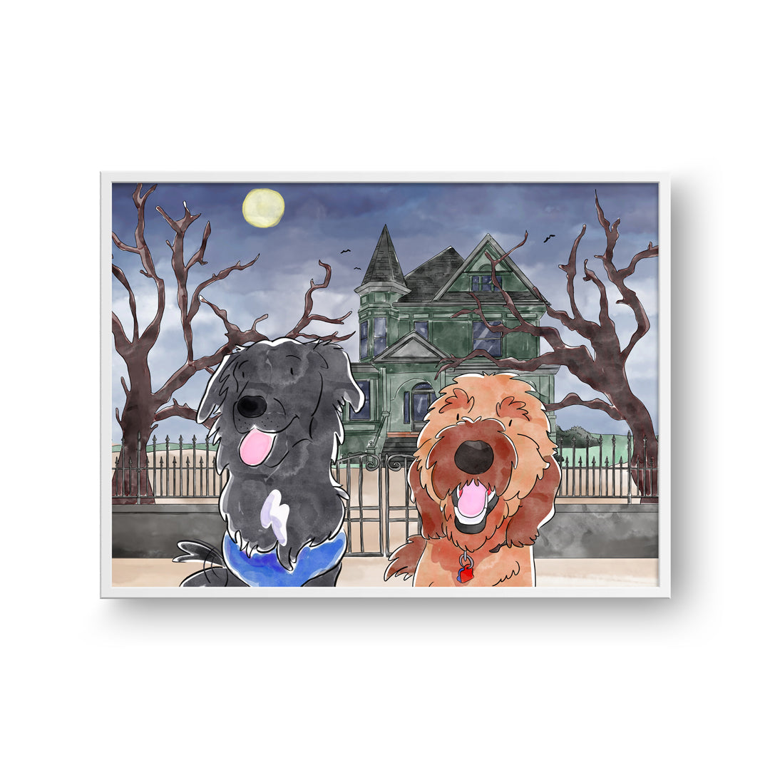 Halloween Watercolor Pet Portrait - Two Pets