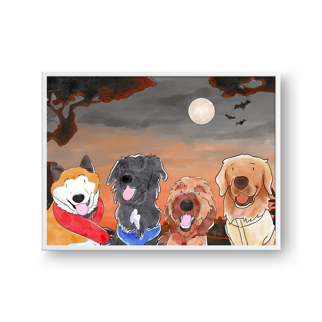 Halloween Watercolor Pet Portrait - Four Pets