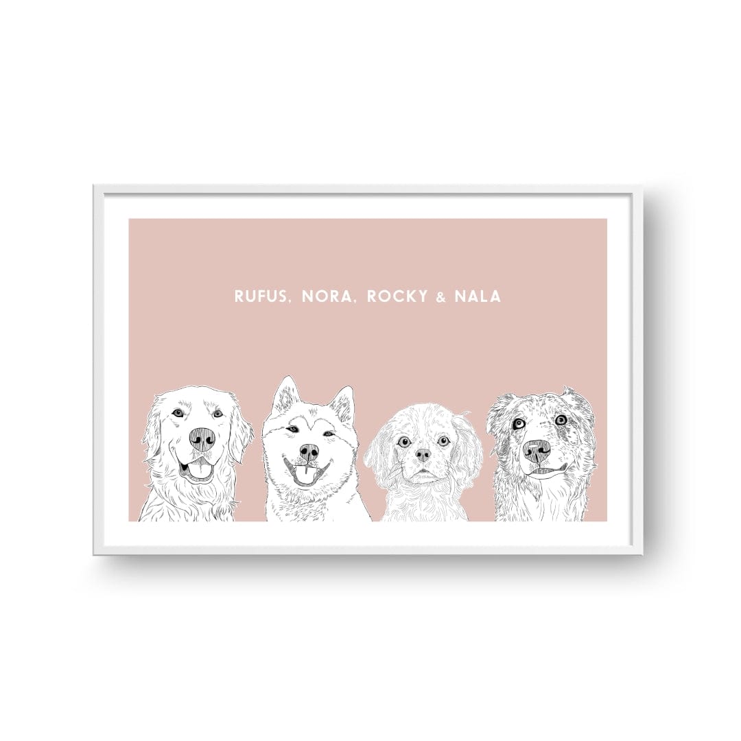 Royal and Paws - Framed Poster Illustrated Pet Portrait - Four Pets