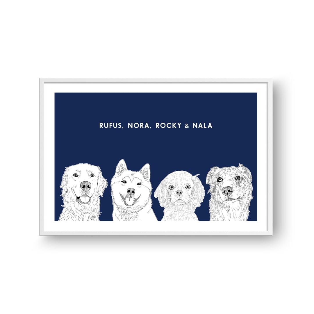 Royal and Paws - Framed Poster Illustrated Pet Portrait - Four Pets