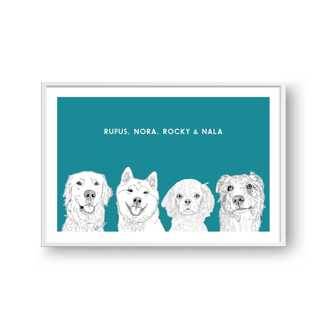 Royal and Paws - Framed Poster Illustrated Pet Portrait - Four Pets