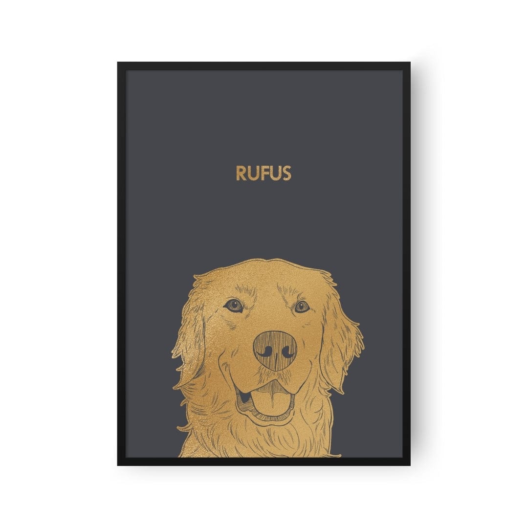 Royal and Paws - Framed Poster Illustrated Metal Foil Pet Portrait - One Pet, Framed Print