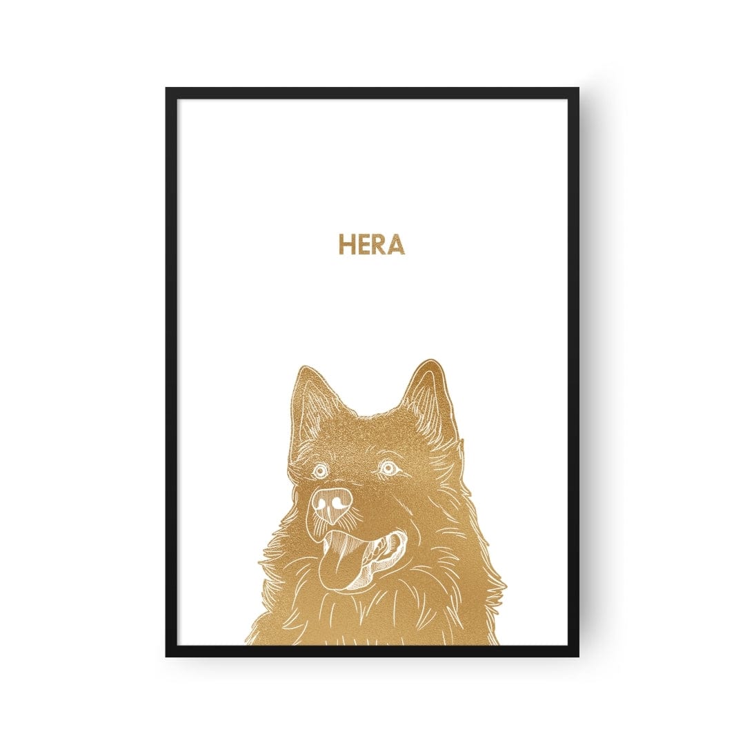 Royal and Paws - Framed Poster Illustrated Metal Foil Pet Portrait - One Pet, Framed Print