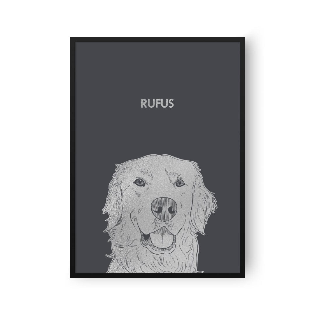 Royal and Paws - Framed Poster Illustrated Silver Foil Pet Portrait - One Pet, Framed Print