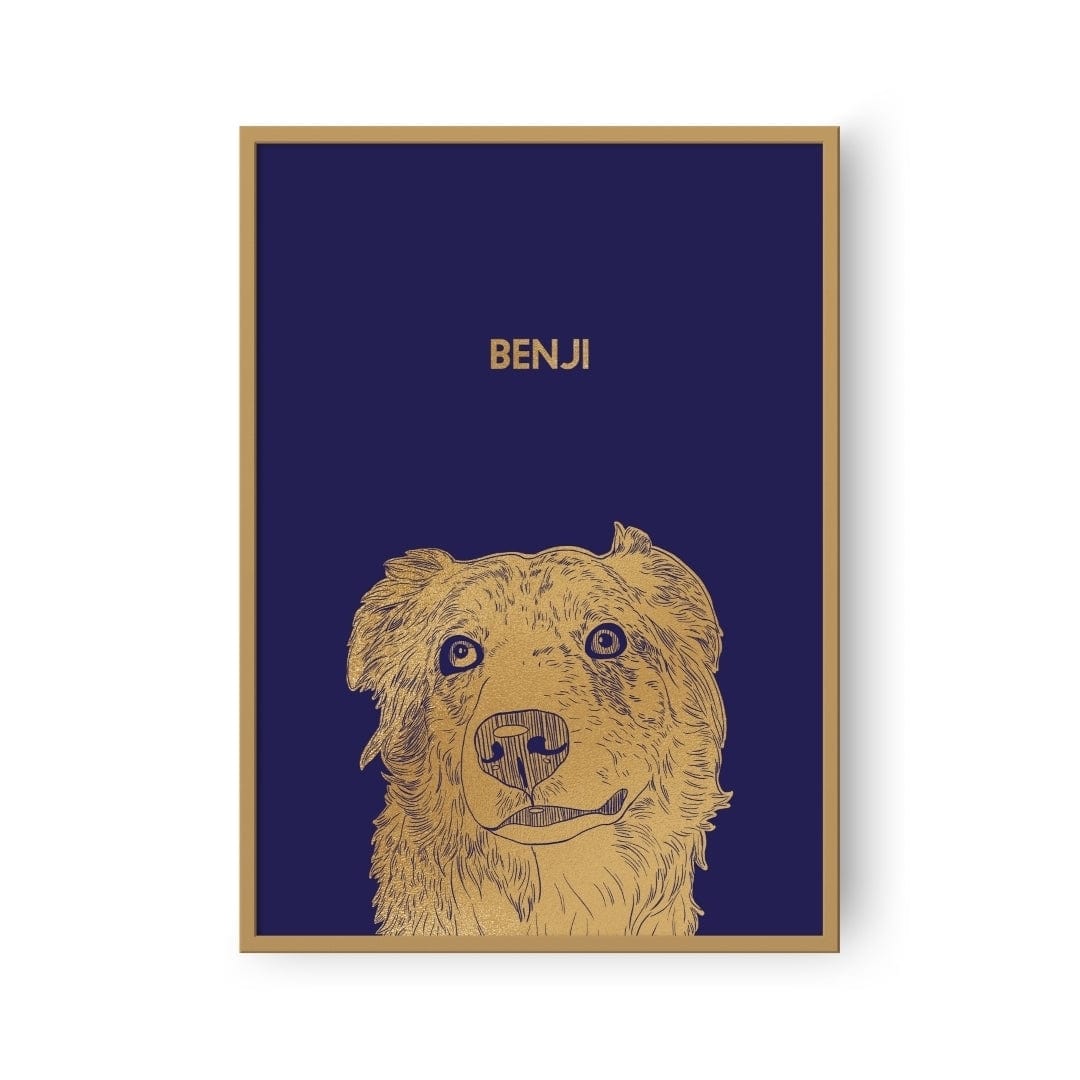 Royal and Paws - Framed Poster Illustrated Metal Foil Pet Portrait - One Pet, Framed Print