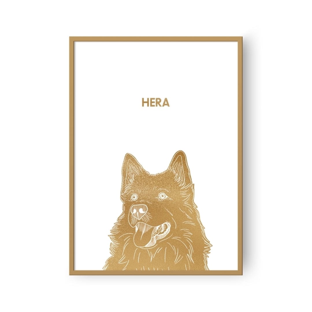 Royal and Paws - Framed Poster Illustrated Metal Foil Pet Portrait - One Pet, Framed Print