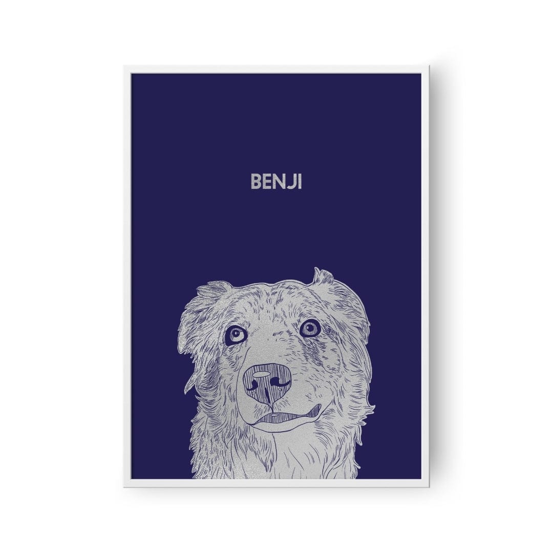 Royal and Paws - Framed Poster Illustrated Silver Foil Pet Portrait - One Pet, Framed Print