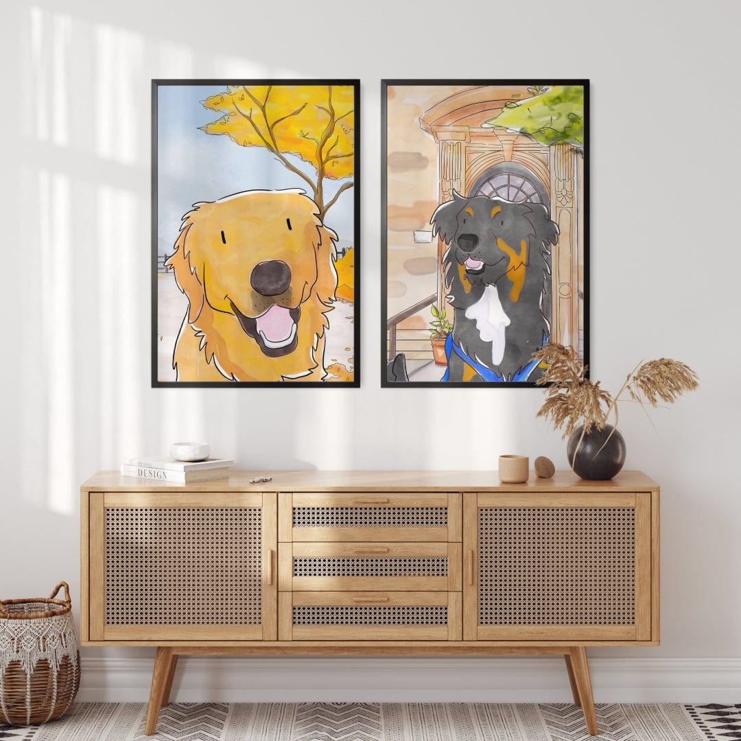 Watercolor Pet Portrait - One Pet, Framed Poster