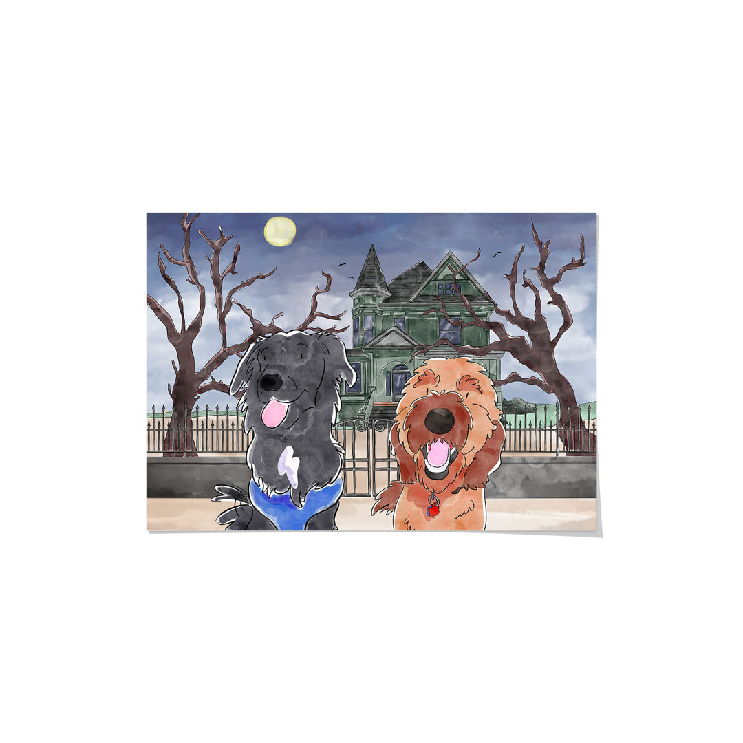 Halloween Watercolor Pet Portrait - Two Pets