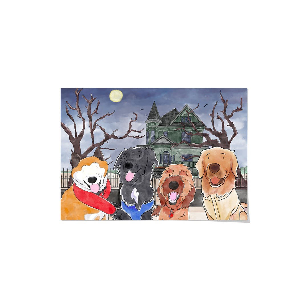 Halloween Watercolor Pet Portrait - Four Pets