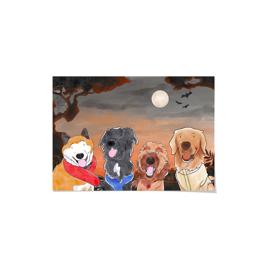 Halloween Watercolor Pet Portrait - Four Pets