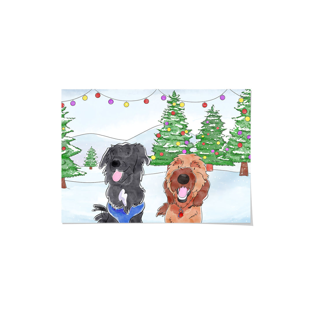 Christmas Watercolor Pet Portrait - Two Pets