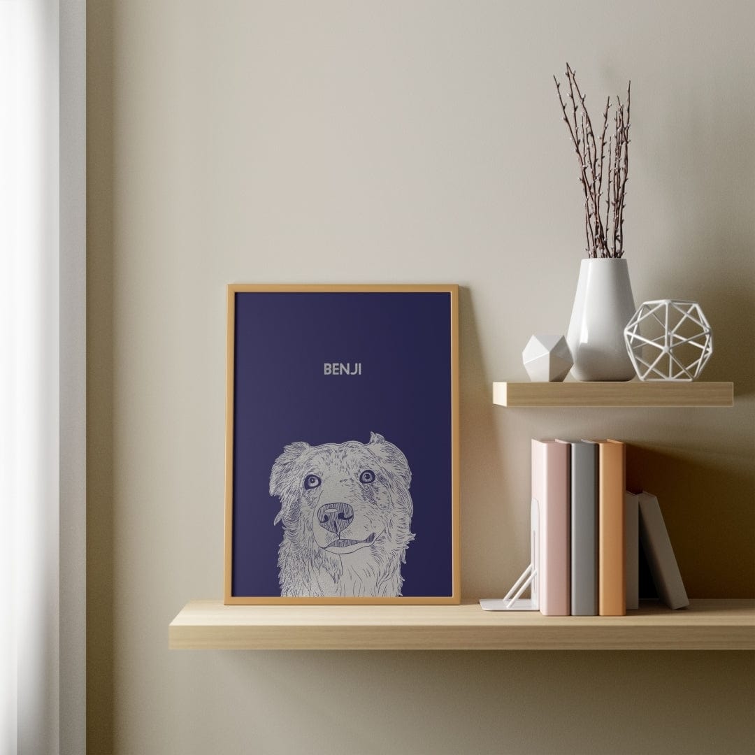 Illustrated Silver Foil Pet Portrait - One Pet, Framed Print