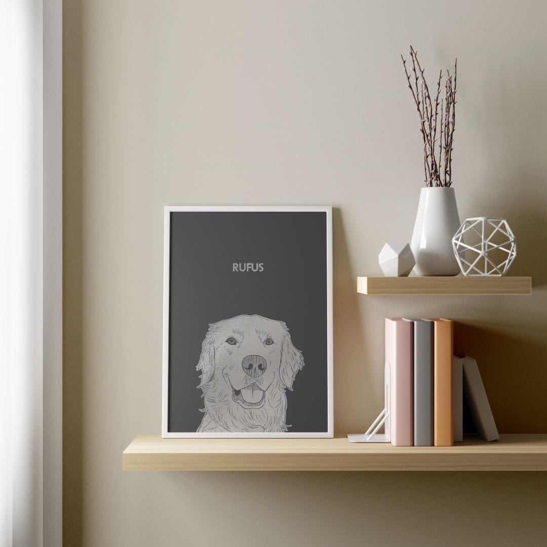 Illustrated Silver Foil Pet Portrait - One Pet, Framed Print