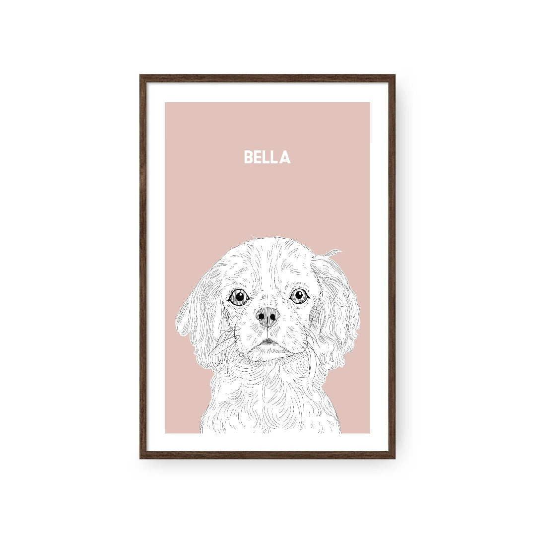 Royal and Paws - Framed Poster Illustrated Pet Portrait - One Pet 8" x 10" / Walnut / Blush