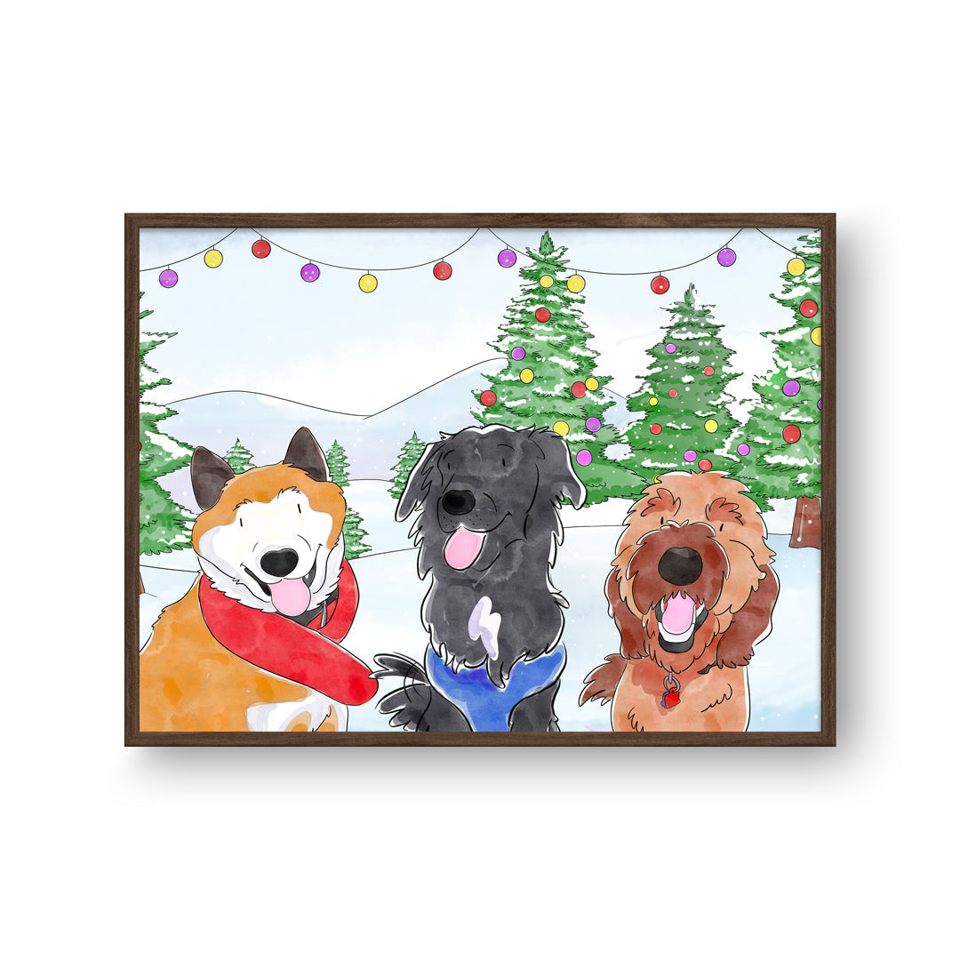 Christmas Watercolor Pet Portrait - Three Pets