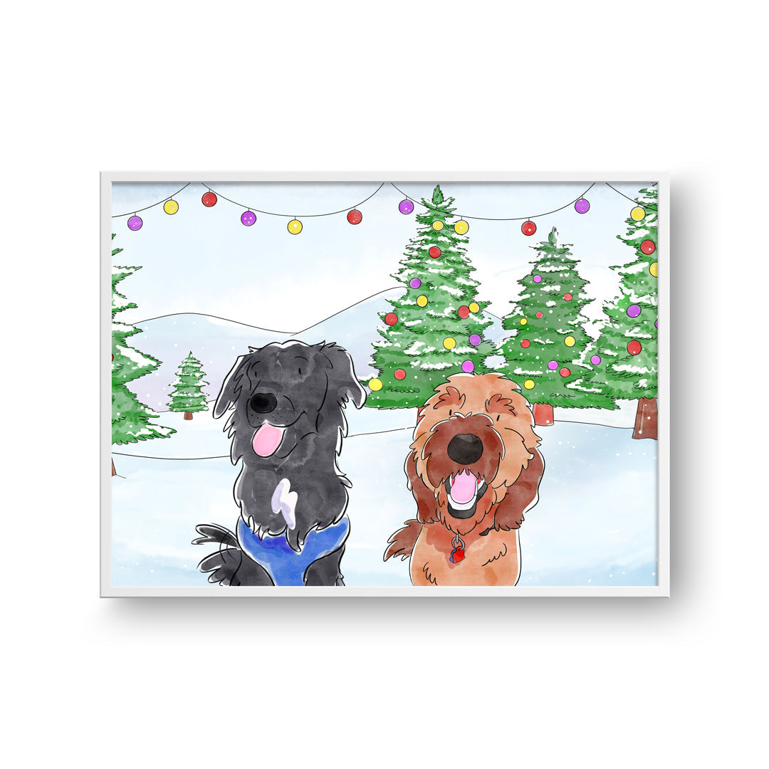 Christmas Watercolor Pet Portrait - Two Pets