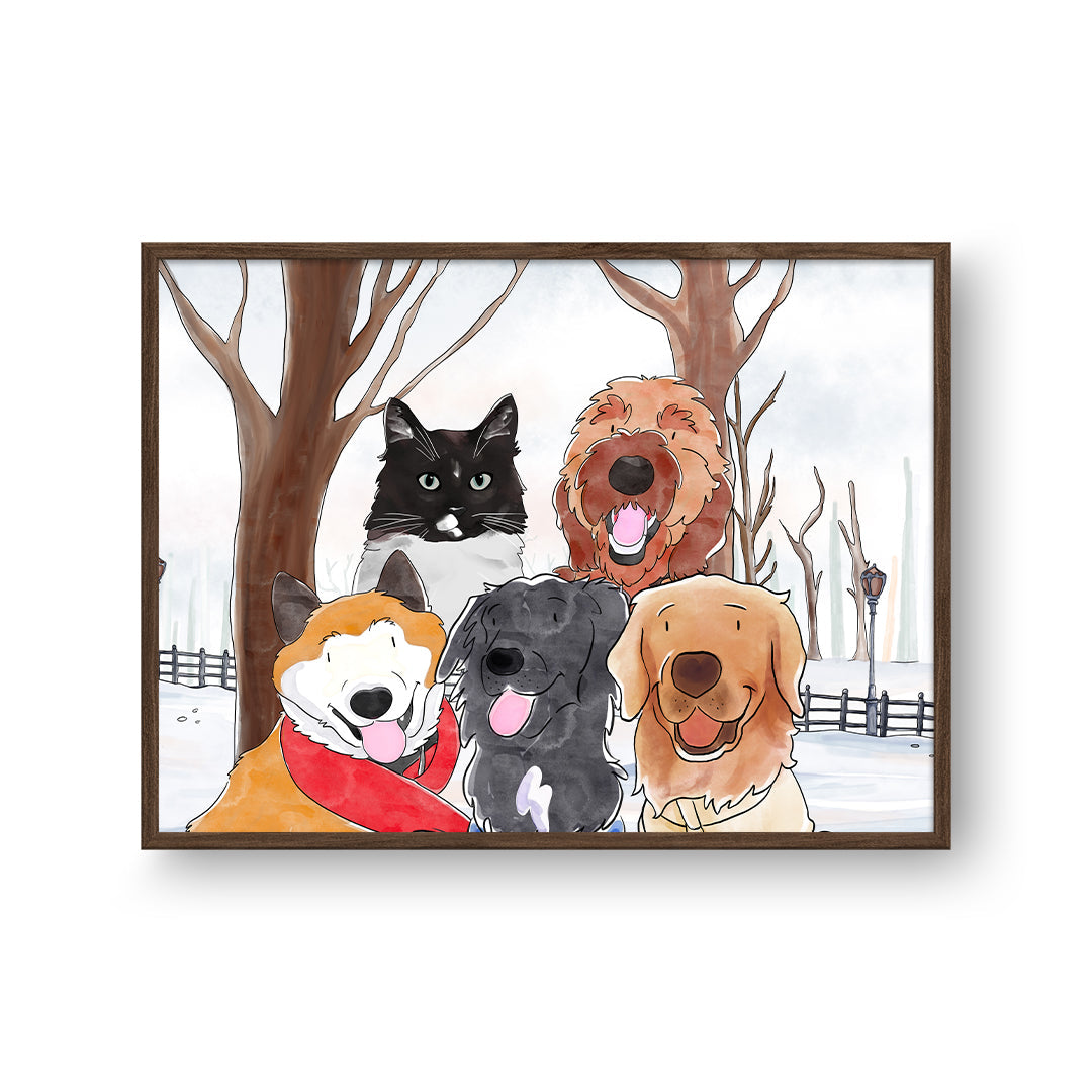 Watercolor Pet Portrait - Five Pets, Framed Poster