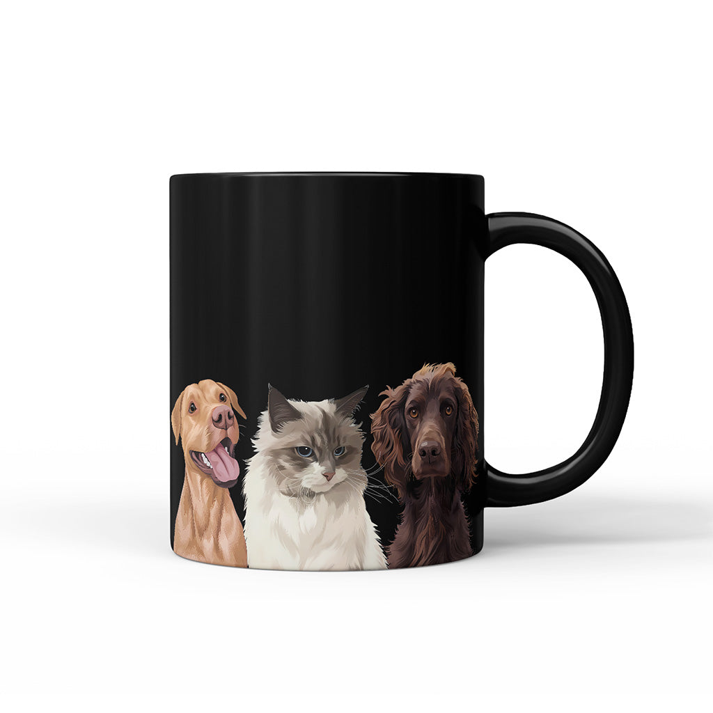 Royal and Paws - Mug Custom Modern Pet Portrait Mug - Three Pets 11oz / Without Name - Black