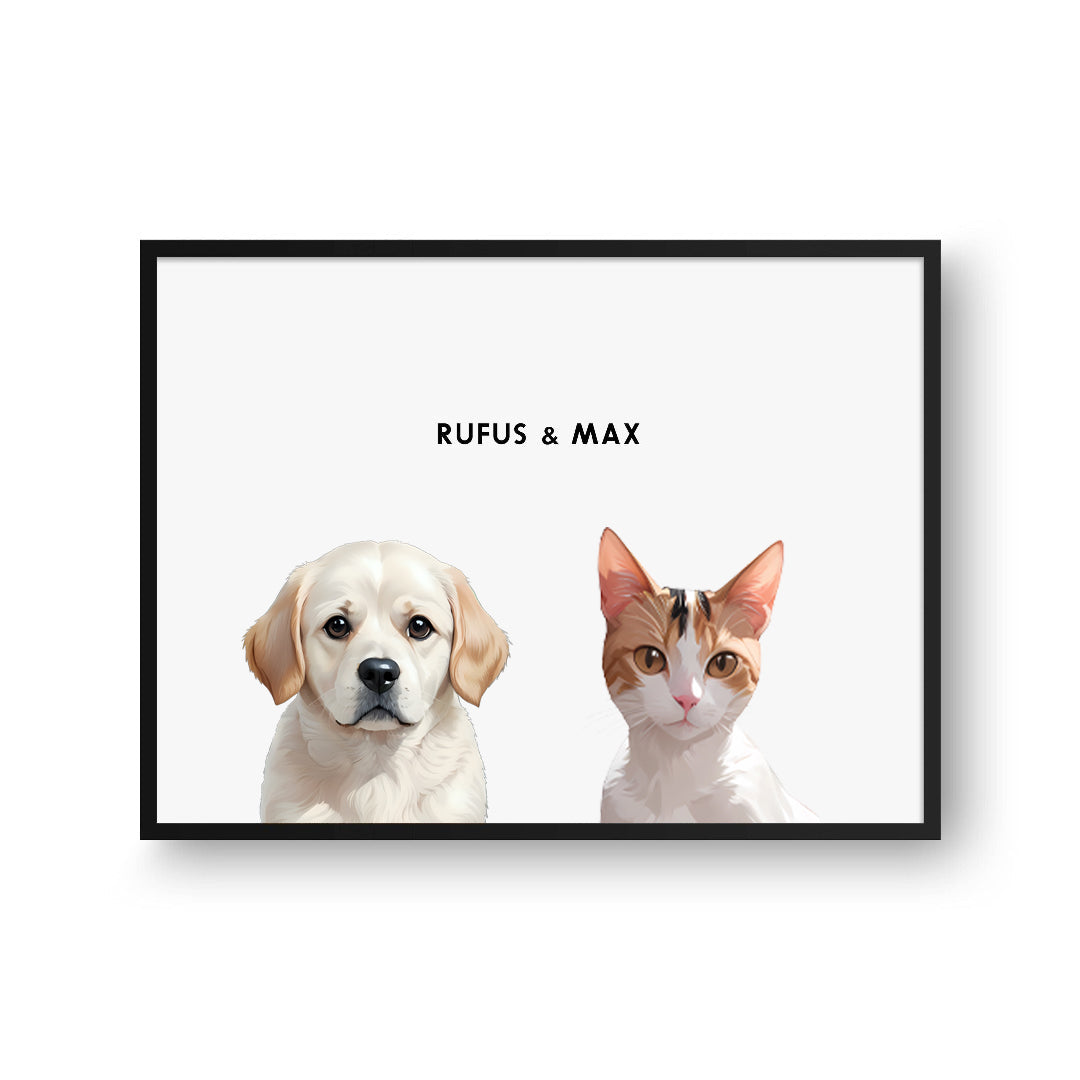 Royal and Paws - Framed Poster Modern Pet Portrait - Two Pets