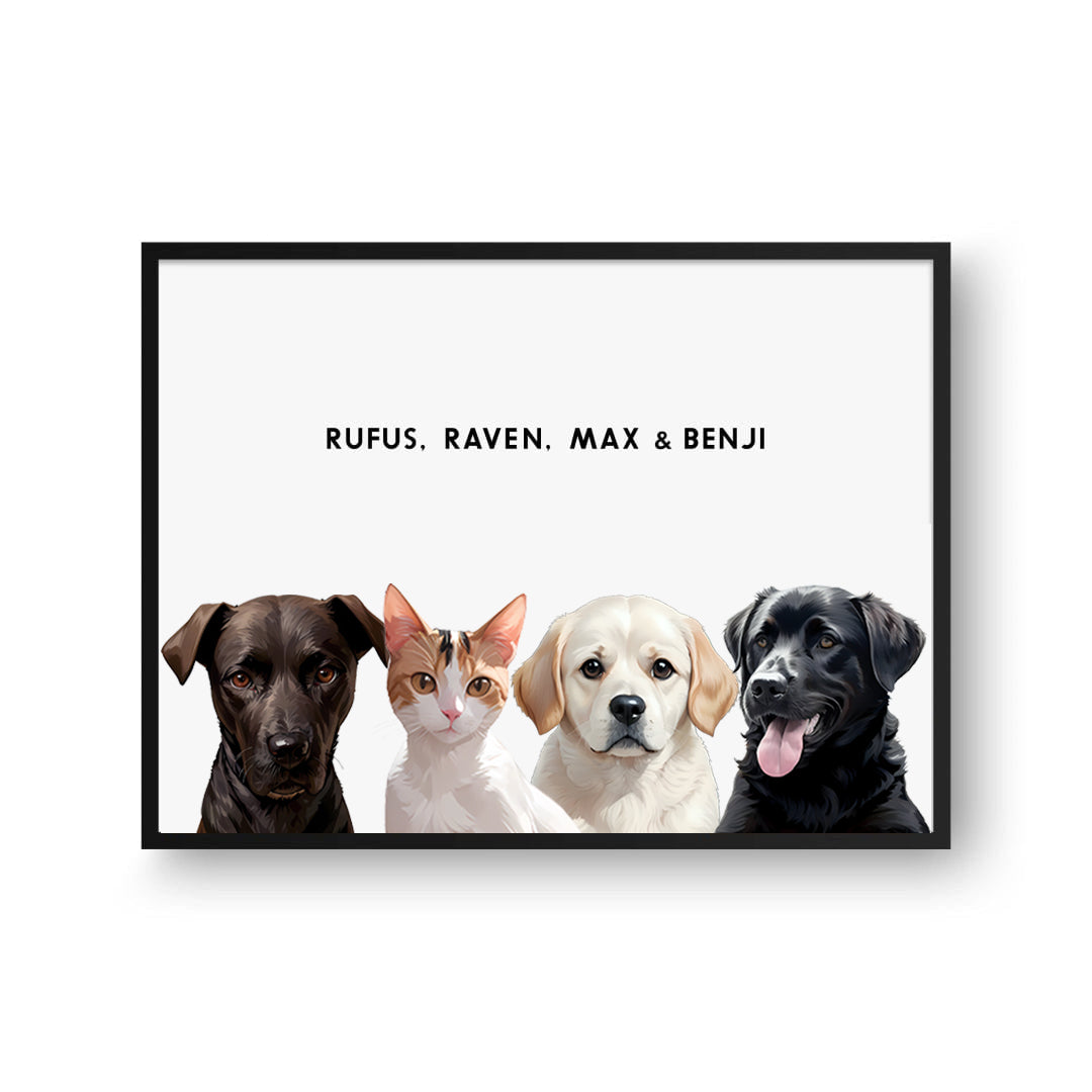 Royal and Paws - Framed Poster Modern Pet Portrait - Four Pets