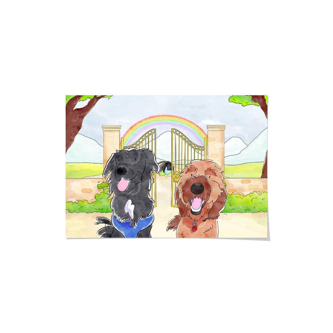 Royal and Paws - Framed Poster Watercolor Pet Portrait - Two Pets, Framed Poster 10" x 8" / Unframed / Rainbow Bridge