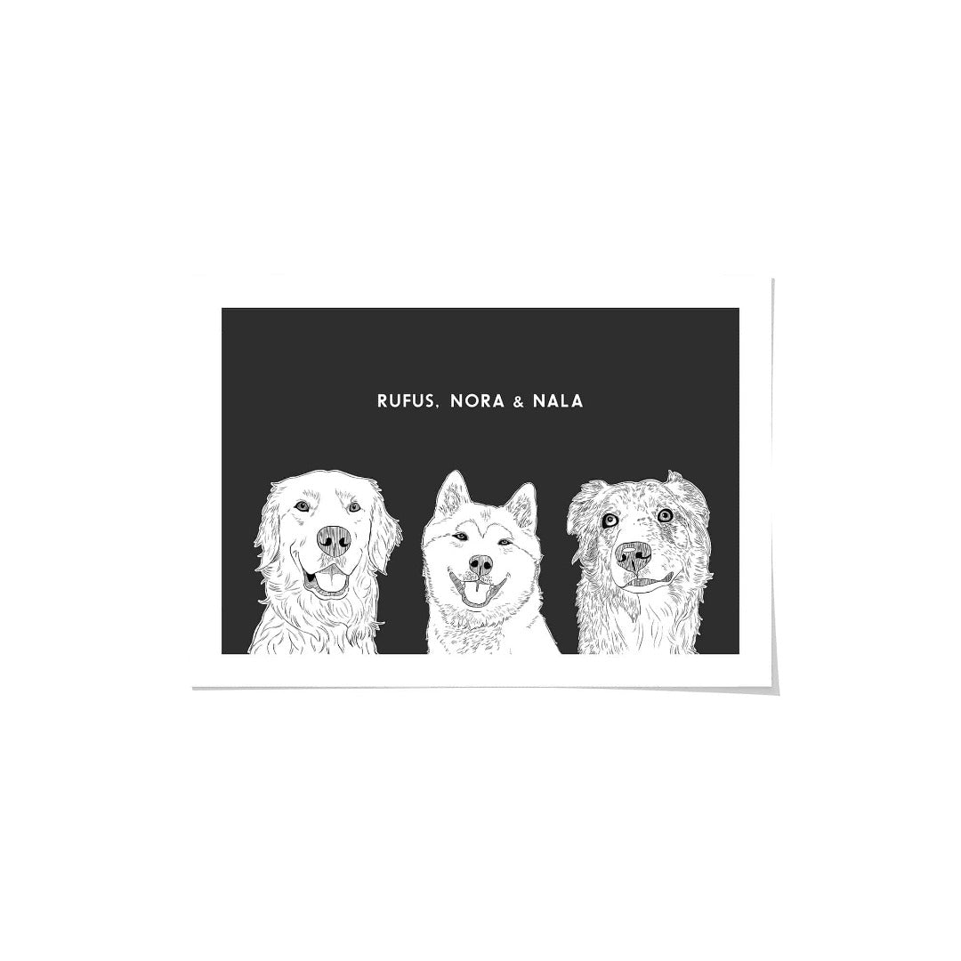 Royal and Paws - Framed Poster Illustrated Pet Portrait - Three Pets