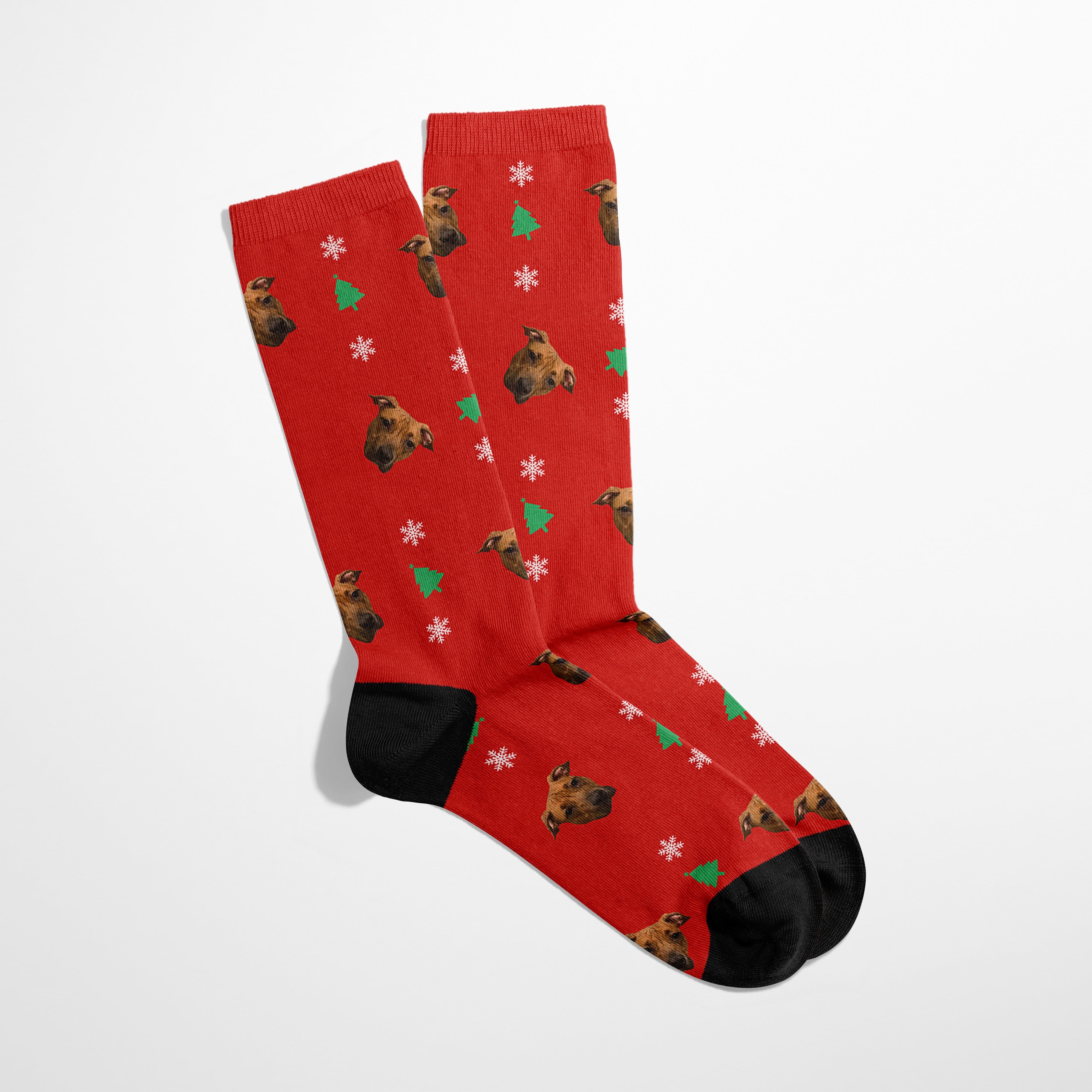 Royal and Paws - Custom Clothing Custom Christmas Pet Face Socks Red / Christmas Tree / S-M