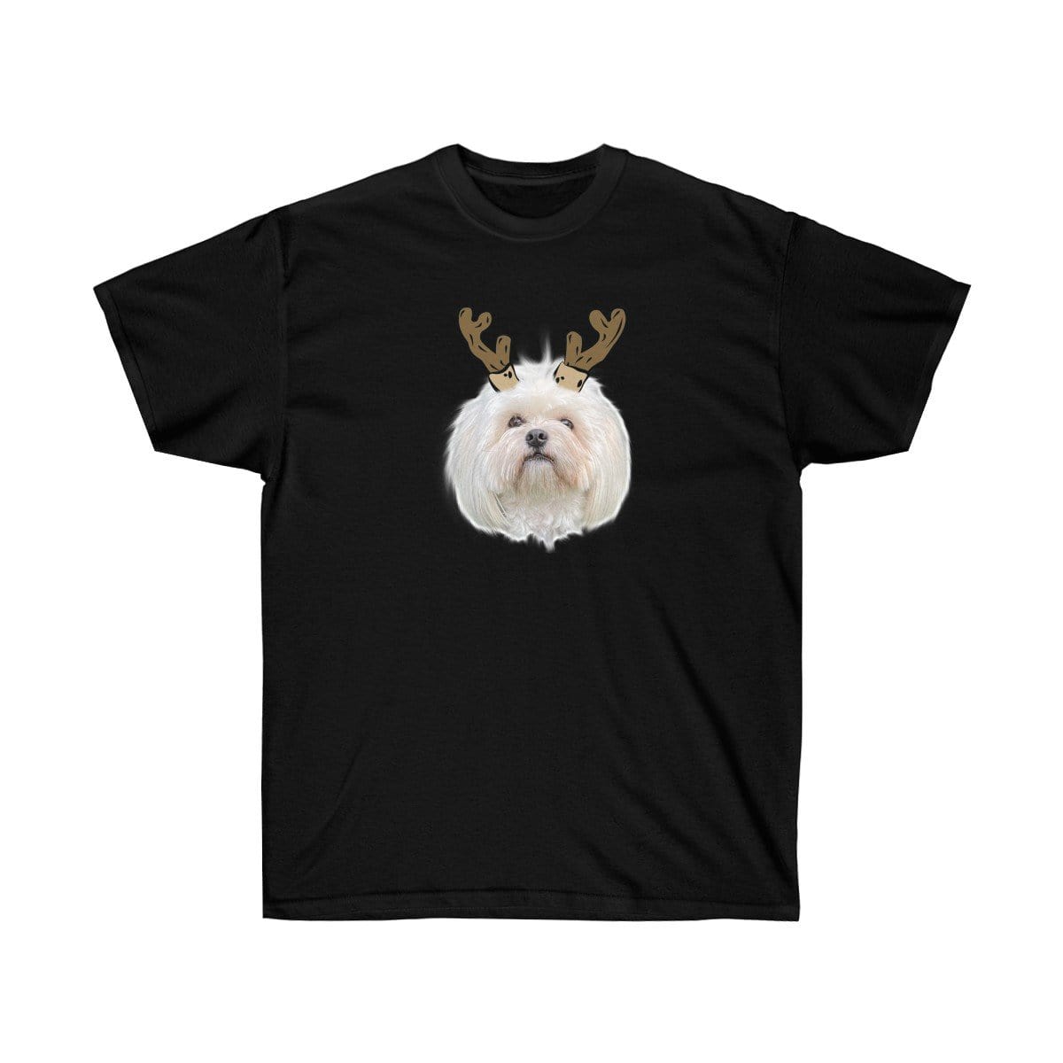 Royal and Paws - Custom Clothing Novelty Pet Face Christmas T-Shirt Black / Reindeer Antlers / S