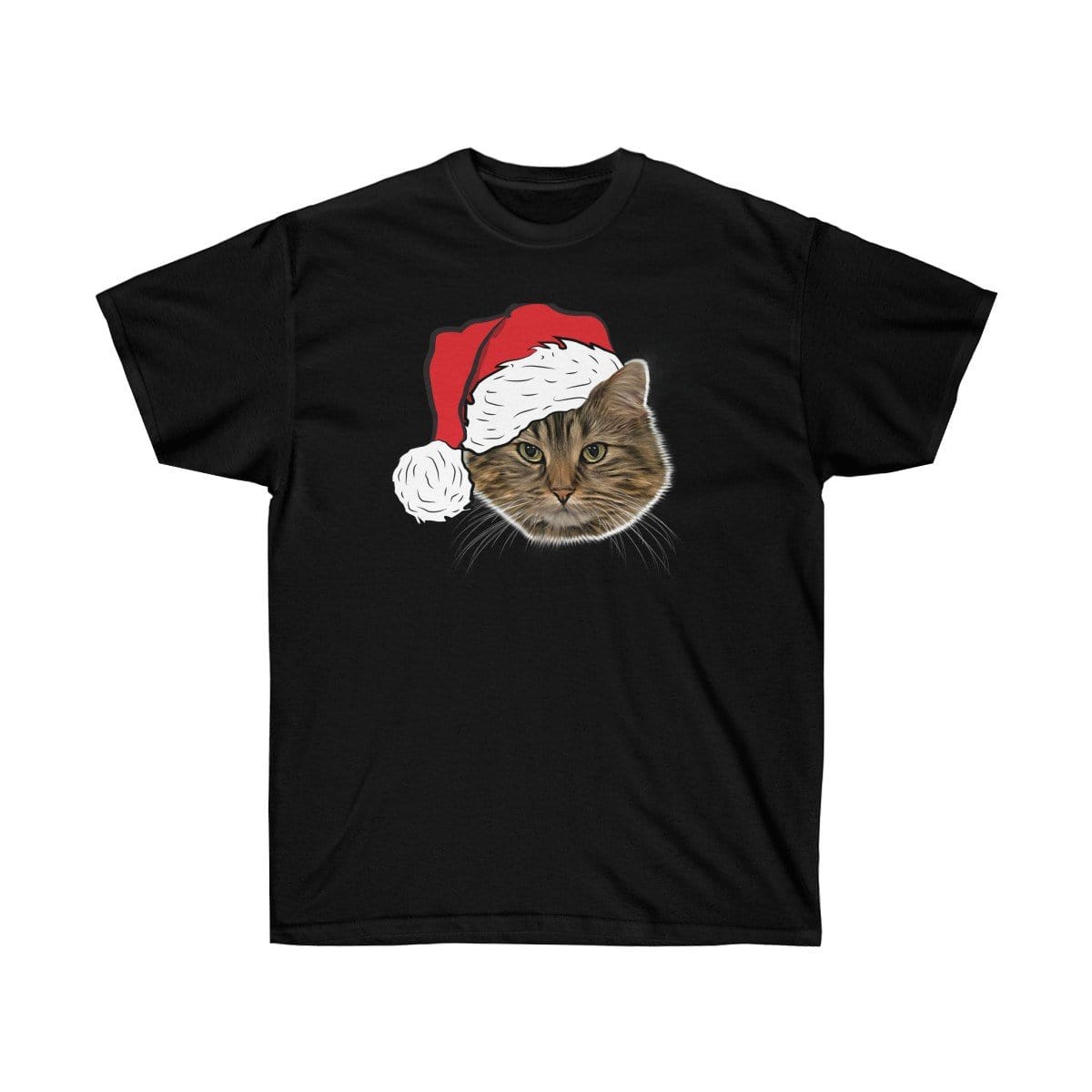 Royal and Paws - Custom Clothing Novelty Pet Face Christmas T-Shirt Black / Santa Hat / S