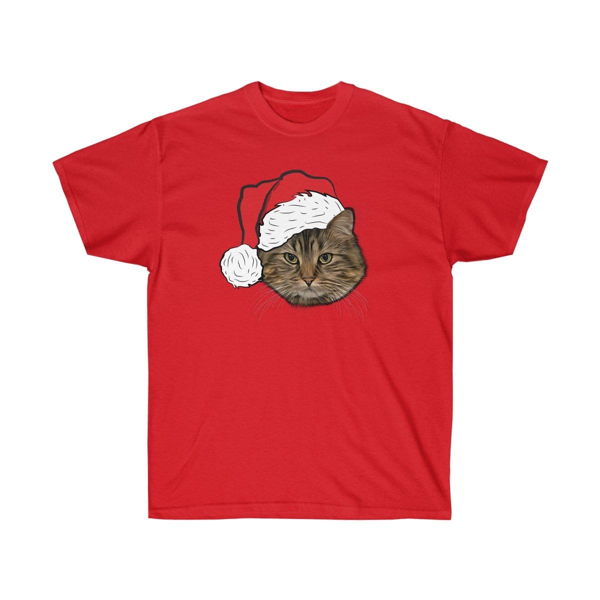 Royal and Paws - Custom Clothing Novelty Pet Face Christmas T-Shirt Christmas Red / Santa Hat / S