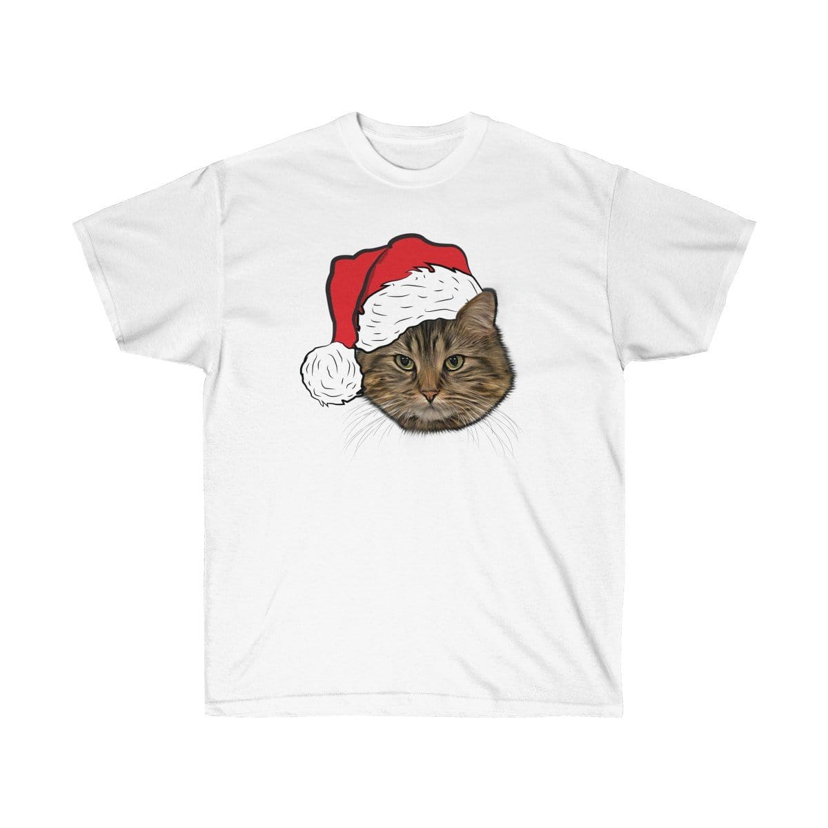 Royal and Paws - Custom Clothing Novelty Pet Face Christmas T-Shirt Snow White / Santa Hat / S