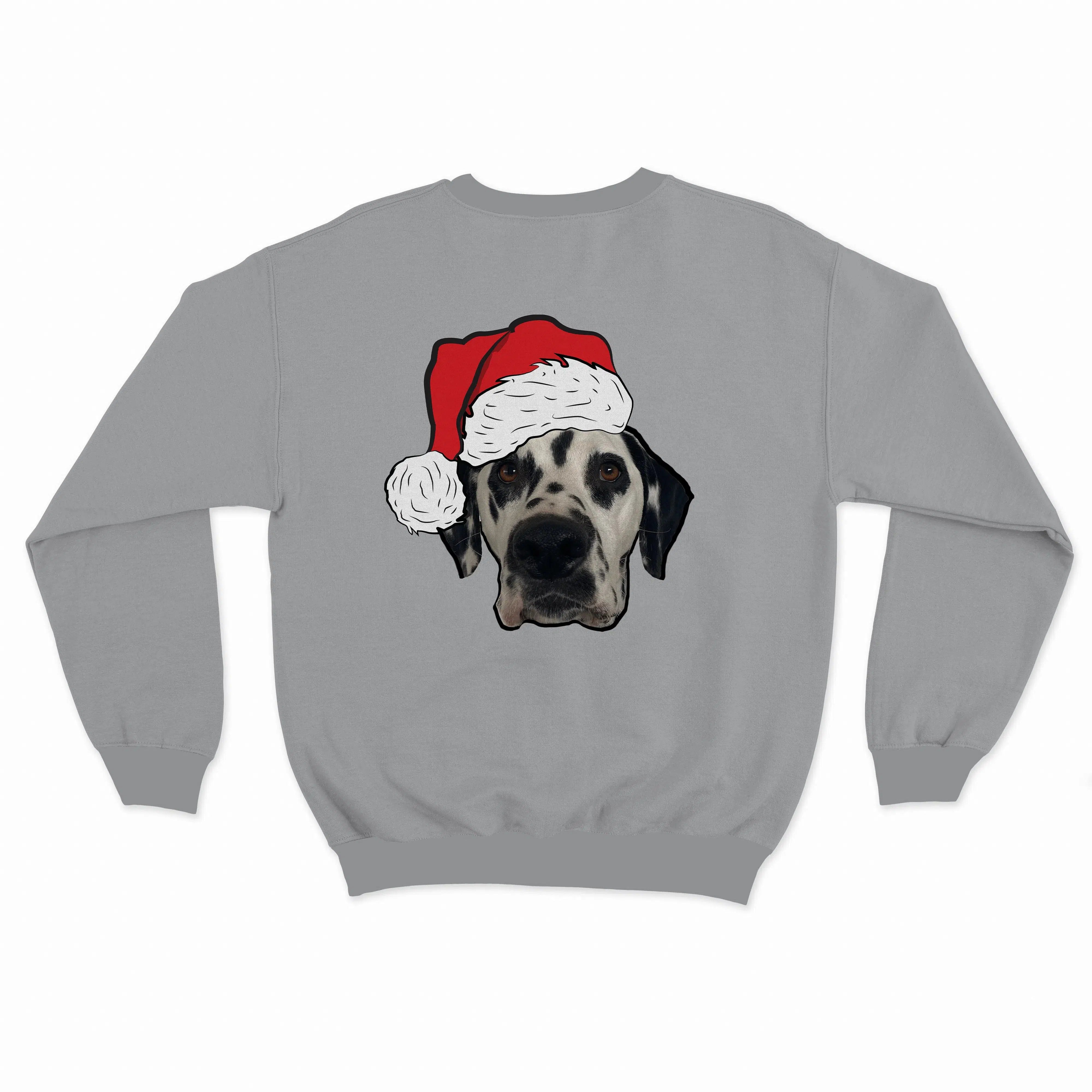 Royal and Paws - Custom Clothing Novelty Pet Face Christmas Sweatshirt Sports Grey / Santa Hat / S