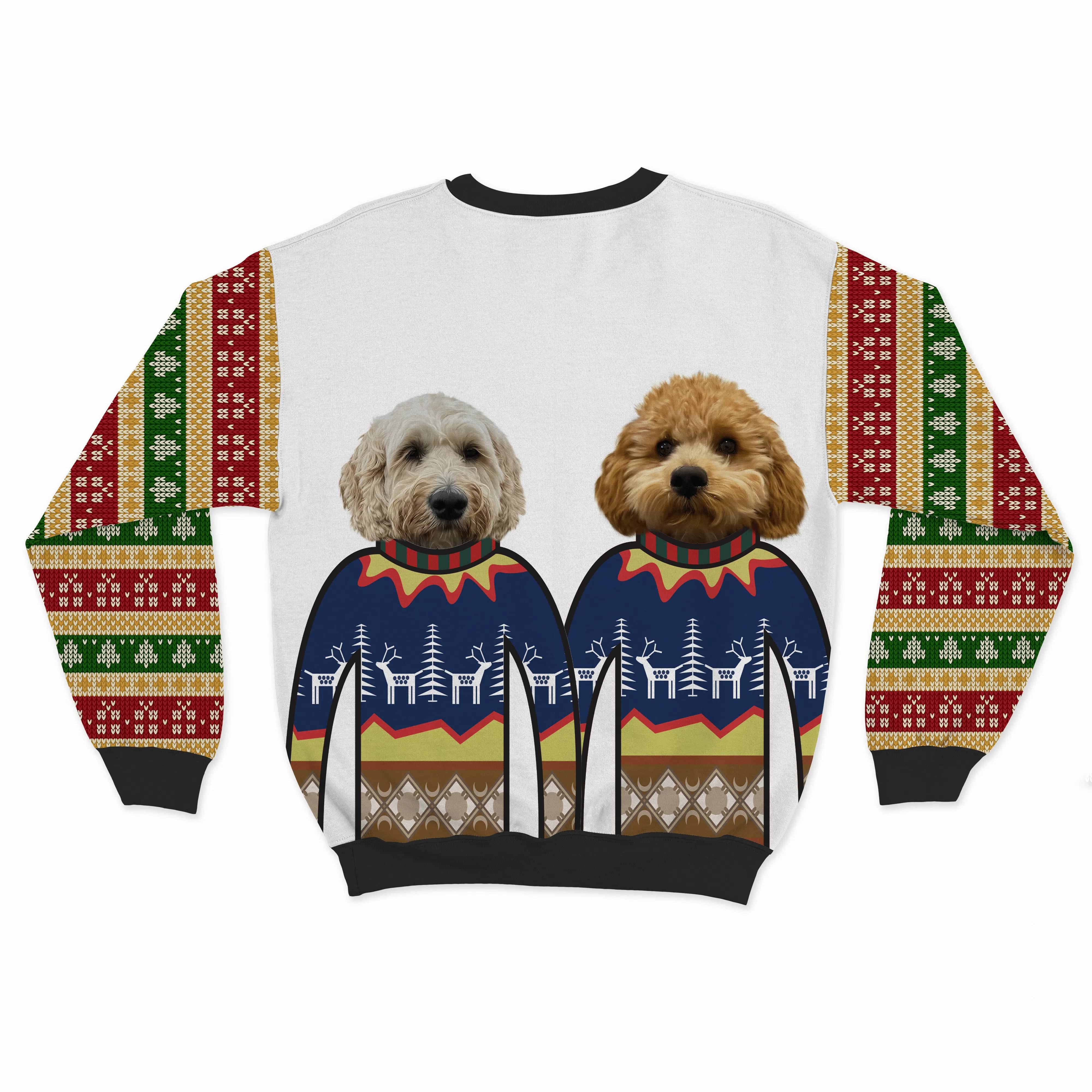 Royal and Paws - Custom Clothing Premium Christmas Sweatshirt - Two Pets Snow White / Gifts and Bells / S