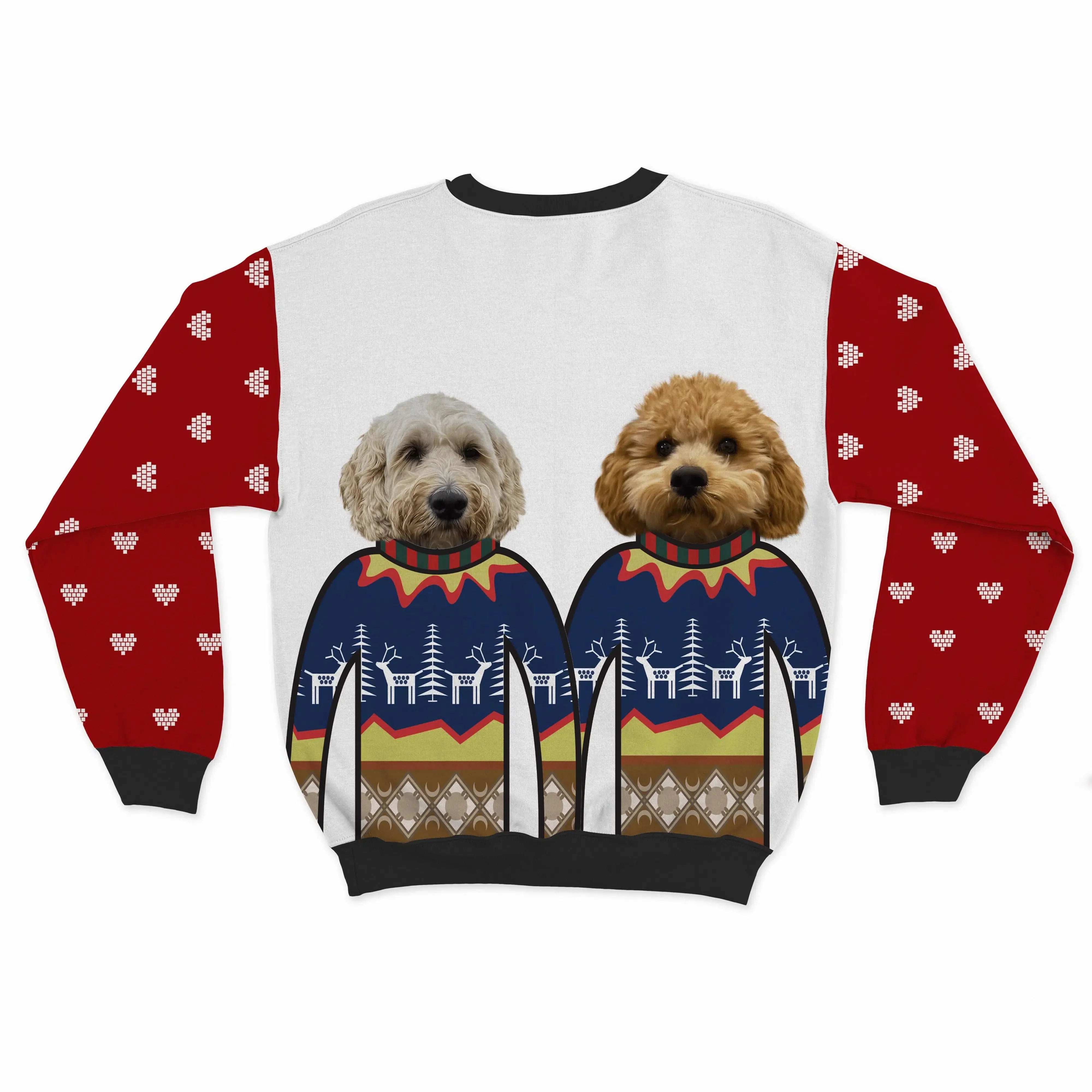 Royal and Paws - Custom Clothing Premium Christmas Sweatshirt - Two Pets Snow White / Hearts / S