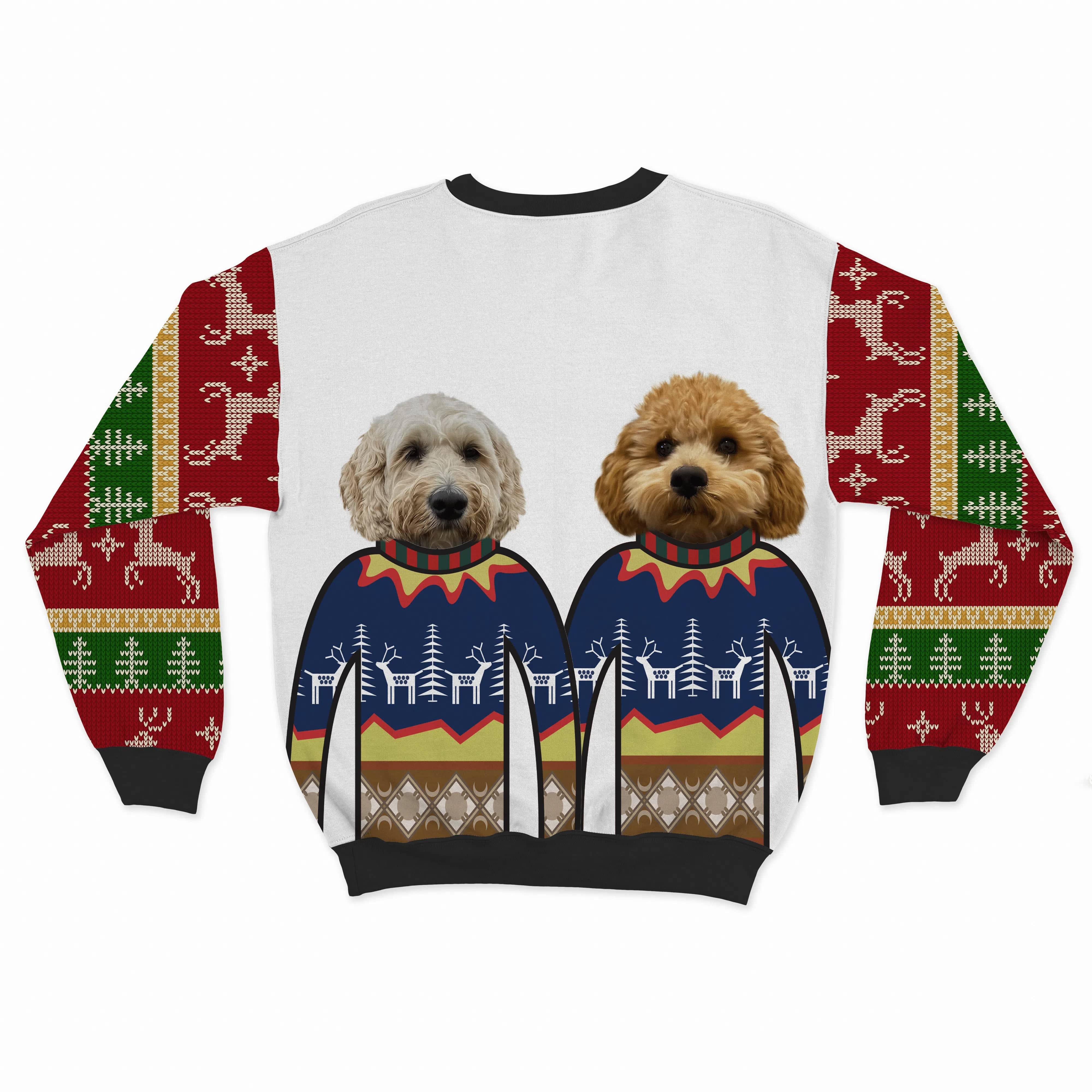 Royal and Paws - Custom Clothing Premium Christmas Sweatshirt - Two Pets Snow White / Reindeer and Trees / S