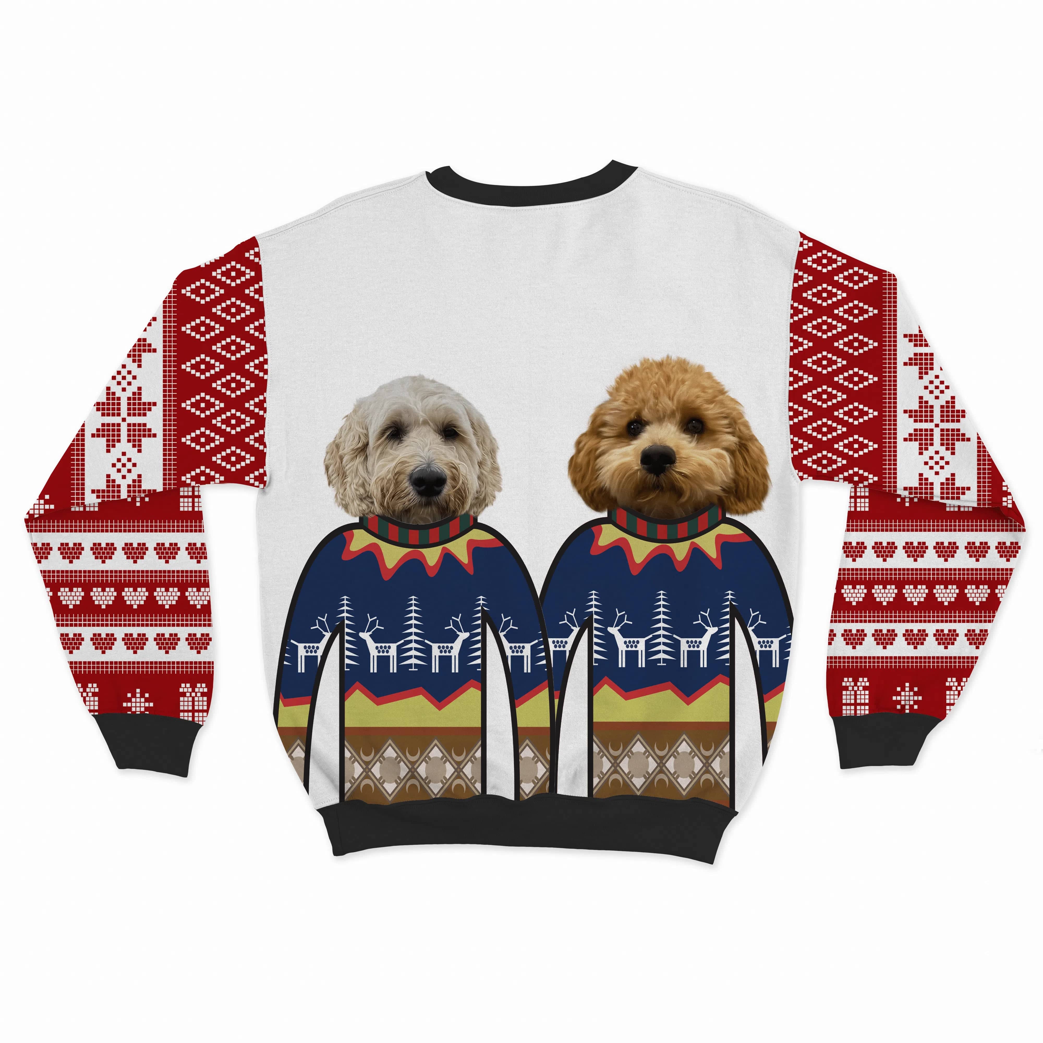 Royal and Paws - Custom Clothing Premium Christmas Sweatshirt - Two Pets Snow White / Snowflakes and Hearts / S